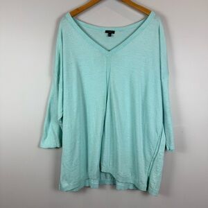 Talbots Sweater Top Women's 3X Plus Petite Aqua Blue Knit 3/4 Sleeve Coastal